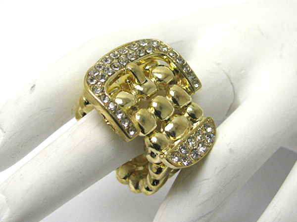 Crystal stud buckle and metal bead link stretch ring