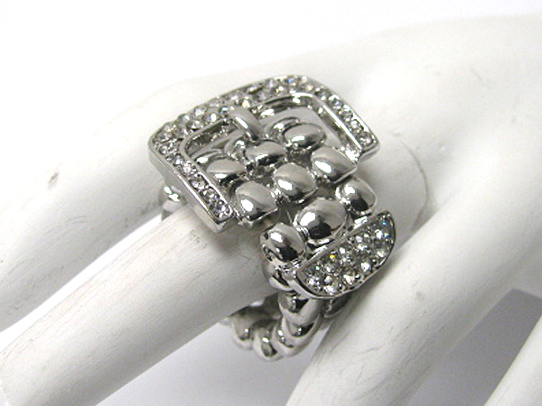 Crystal stud buckle and metal bead link stretch ring