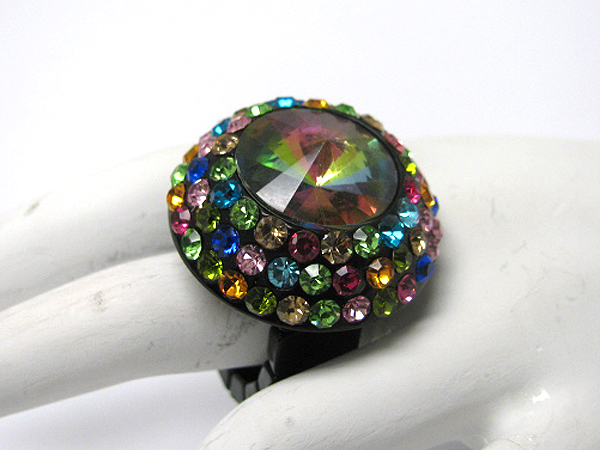 Facet glass and crystal deco acrylic stretch ring