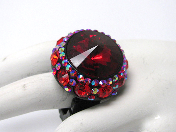 Facet glass and crystal deco acrylic stretch ring