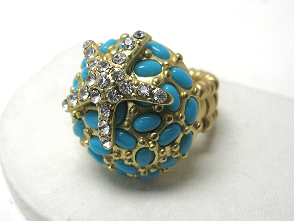 Sea life theme crystal stud star fish on dome stretch ring