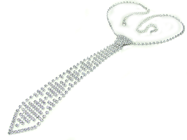 Rhinestone long neck tie necklace