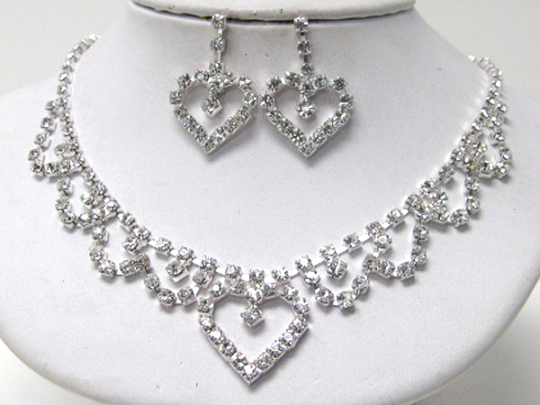 Prom or bridesmaid heart drop rhinestone necklace set