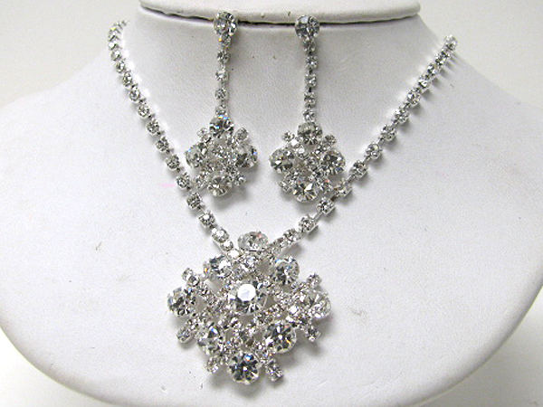 Prom or bridesmaid flower rhinestone necklace set