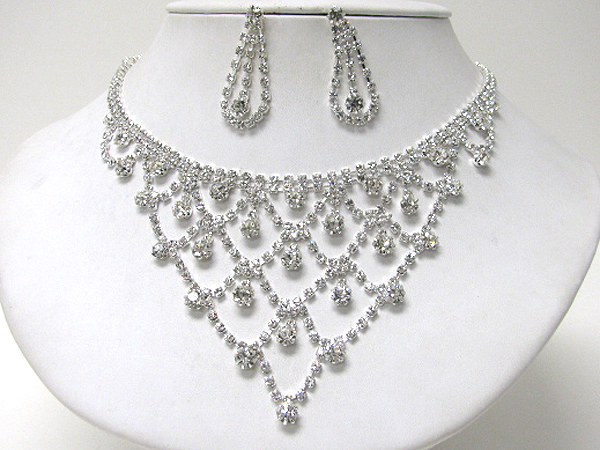 Prom or bridesmaid bib style rhinestone necklace set