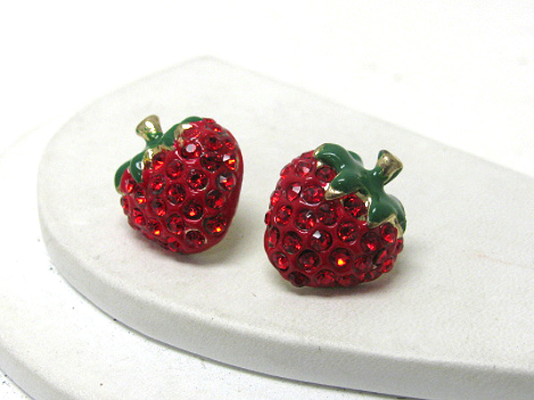 Crystal stud strawberry earrings