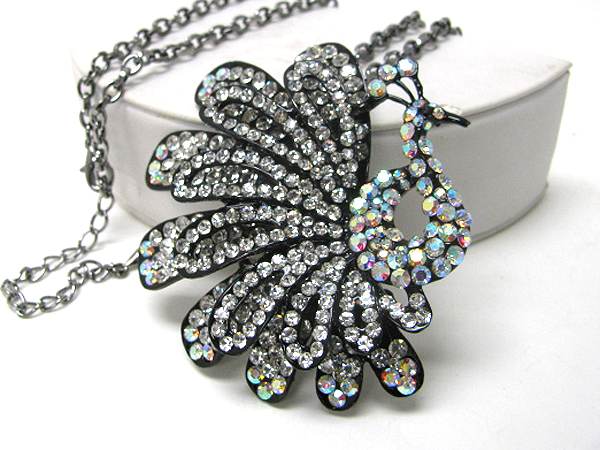 Crystal stud large peacock pendant necklace