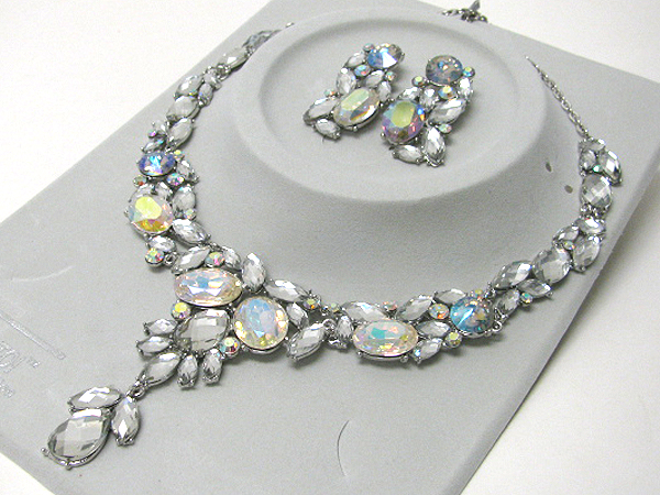 Luxurious austrian crystal line - y shape party necklace earring set