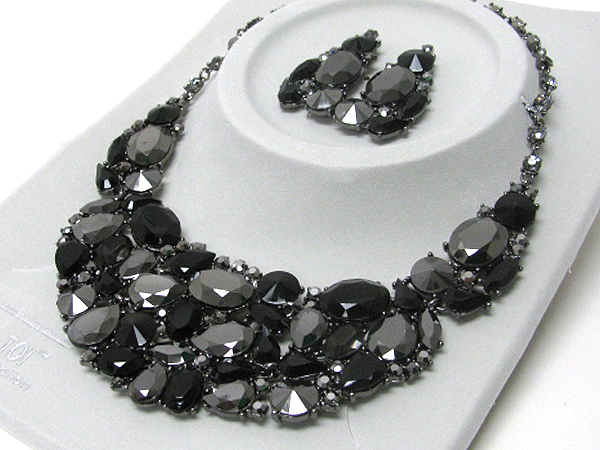 Luxurious austrian crystal line - multi shape crystal mix bib style party necklace earring set