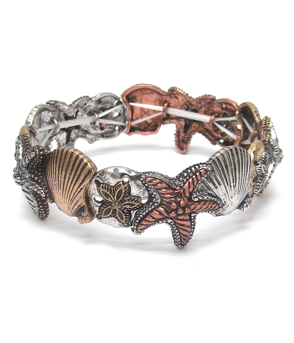 Sealife starfish and shell mix stretch bracelet