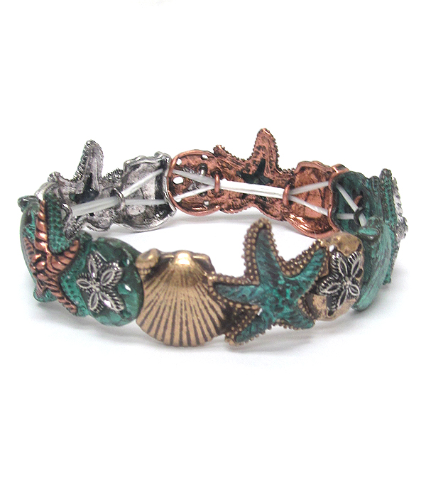 Sealife starfish and shell mix stretch bracelet