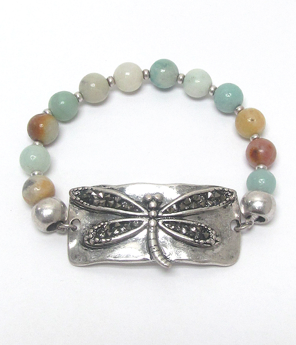 Dragonfly multi bead stretch bracelet