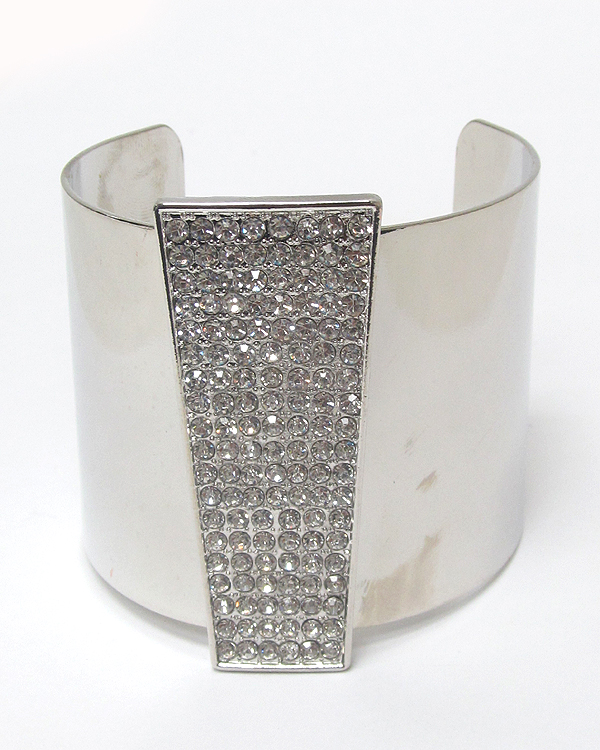 Crystal stud wide metal bangle bracelet