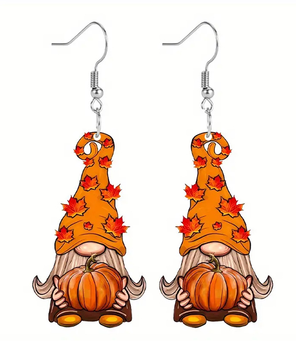 Thanksgiving theme acrylic earring - gnome pumpkin