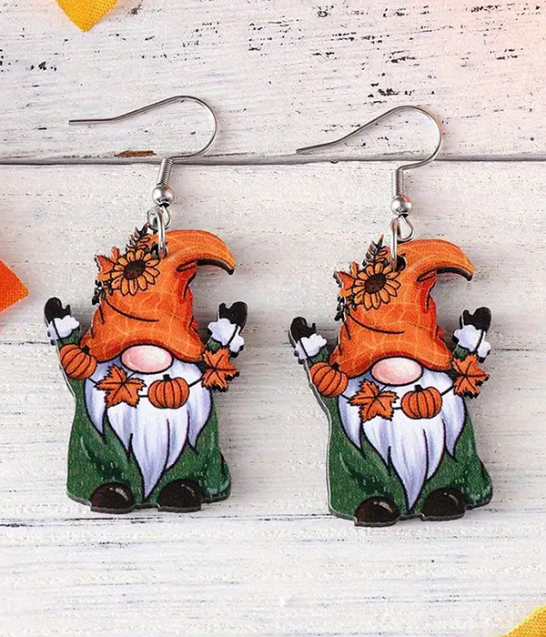 Thanksgiving theme wood earring - autume harvest dwarf