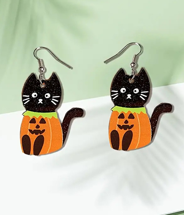 Halloween acrylic earring - cat pumpkin costume