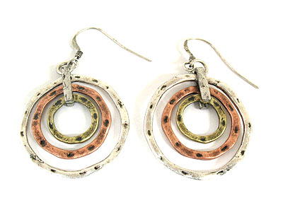 Hammered multi color metal hoop earring - hoops