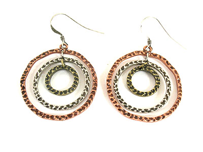 Hammered multi color metal hoop earring - hoops