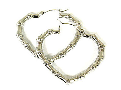 Bamboo shape heart hoop earring - hoops