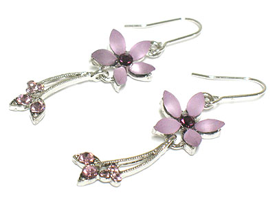 Made in korea whitegold plating crystal flower drop earring