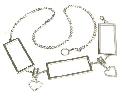 Crystal heart charm and rectangle pattern metal belt