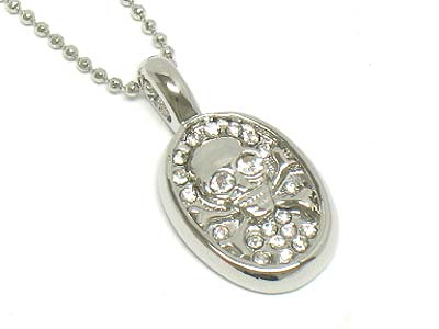 Crystal deco skull oval pendant necklace