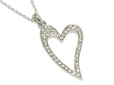 Crystal side deco heart pendant necklace 