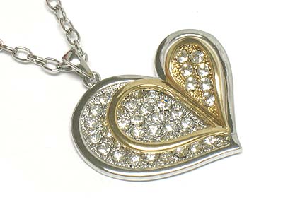 Crystal dense double heart pendant necklace