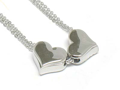 Dual metal heart simple necklace 