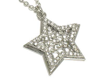 Crystal side deco star and casting metal star harmony necklace