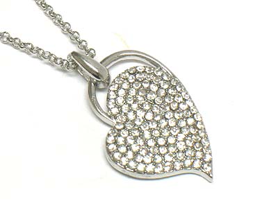 Crystal dense paved heart pendant necklace