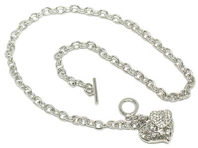 Crystal dual heart toggle necklace 