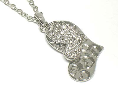 Crystal deco dual heart pendant necklace