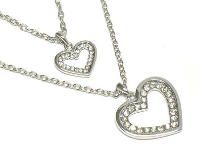 Crystal side deco heart dual strands necklace