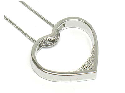 Crystal deco metal heart frame pendant necklace