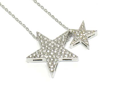 Crystal dense paved double star link necklace