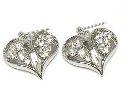 Crystal stone paved heart earring 