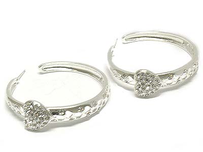 Crystal paved heart deco large round hoop earring - hoops