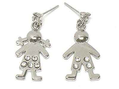 Crystal deco man and girl metal earring 