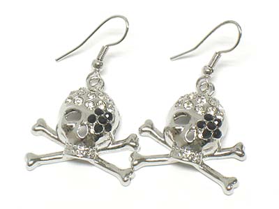 Crystal deco skull and bone earring 