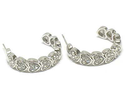 Crystal deco small heart link hoop earring - hoops