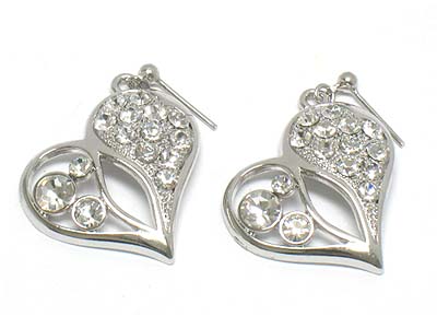 Crystal stone pave heart earring