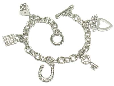 Crystal deco multi charms toggle bracelet