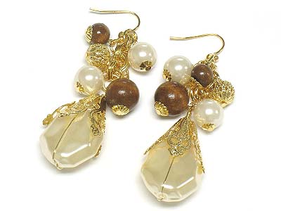 Casting metal deco tear drop and multi bead charms earring