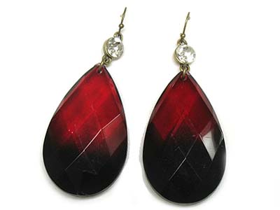 Crystal and large facet cut tear drop earring