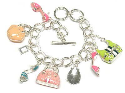 Designer inspired crystal deco multi bags and high heel toggle bracelet