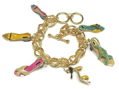 Designer inspired detail and colorful multi shoes toggle bracelet 