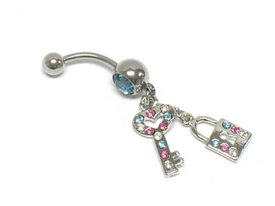 Crystal deco lock and key drop belly charm