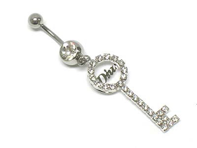 Crystal deco key and message print belly charm