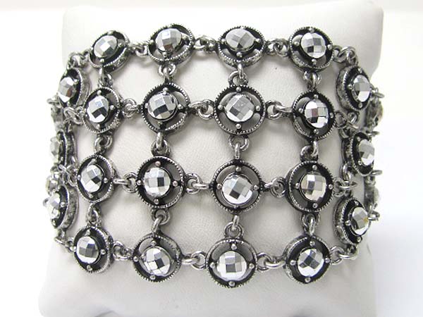 Facet metallic stone stud metal chain mesh link bracelet